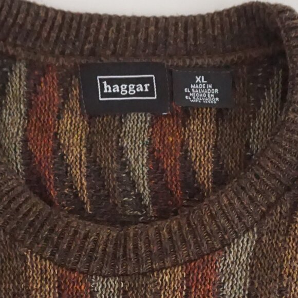 VTG Haggar Brown Multicolor Knit Sweater Retro Eclectic Grandpa Fall Layering XL - Picture 4 of 9